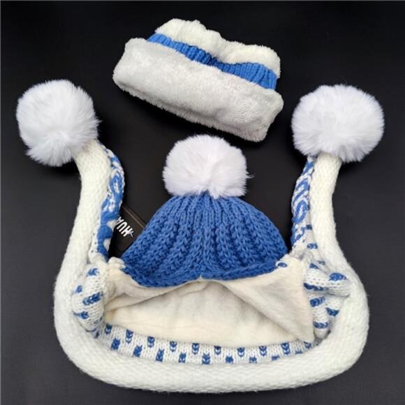Women\'s Winter Beanie Hat Circle Scarf Set Pompoms Ski Snow Ear Flaps
